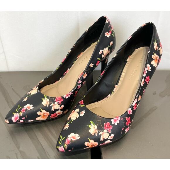 KELLY & KATIE Astivia Pumps Floral High Heel Shoes Black Pink EU 41 US 10 - Picture 1 of 11